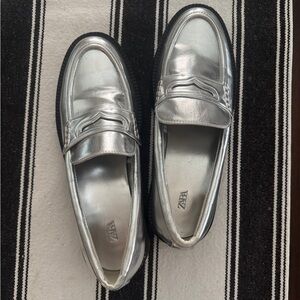 Zara Metallic Silver Loafers size 40